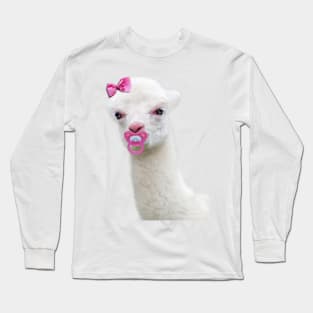 Baby Alpaca or Llama with pink pacifier Long Sleeve T-Shirt